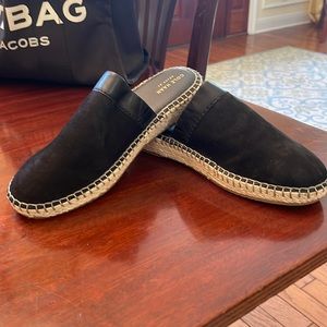 Black Suede slip on slides.  Brand New!